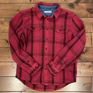 Outerknown Men's Blanket Shirt Large L Red Black Stripe EUC MSRP $148